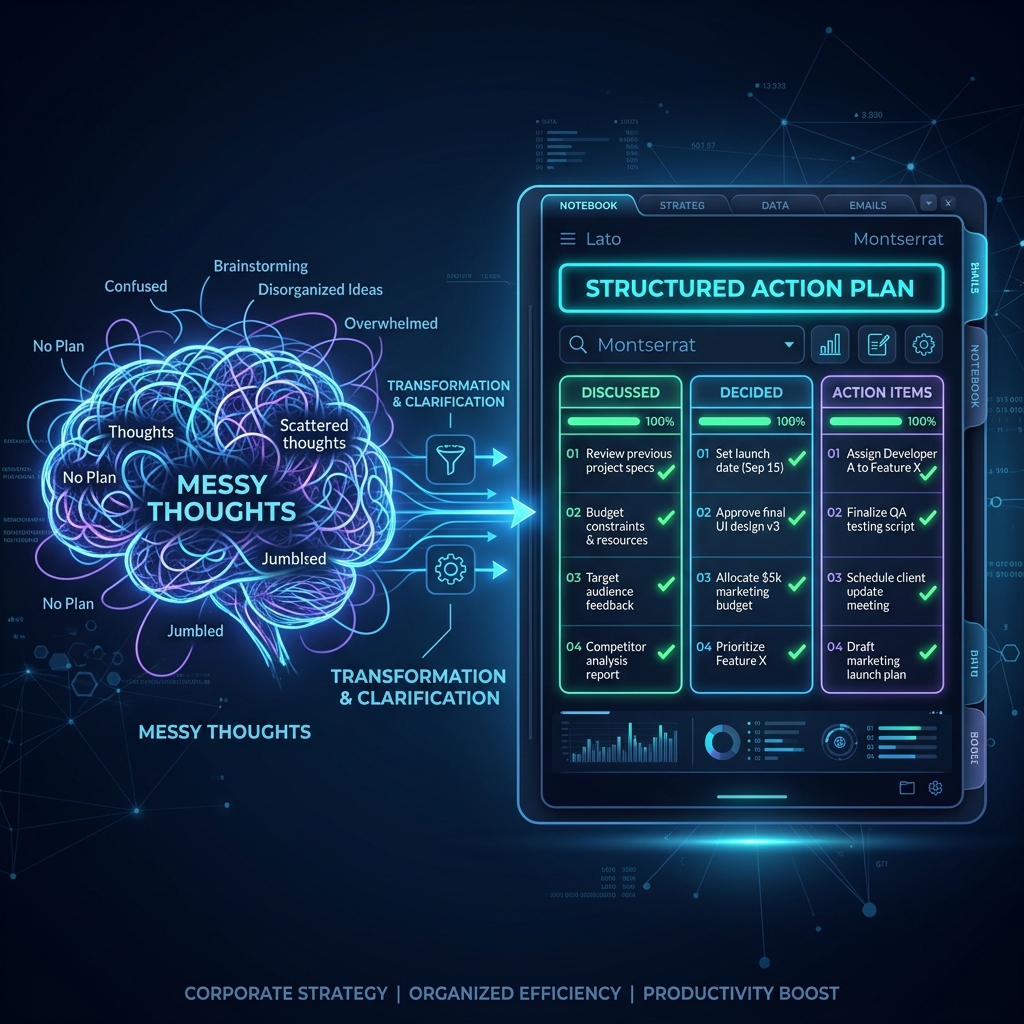 Messy Thoughts to Structured Action Plan Infographic