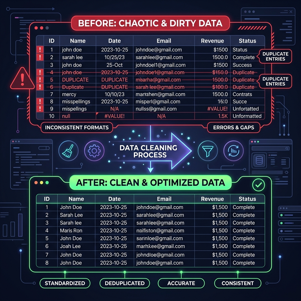 AI Spreadsheet Cleanup Before and After